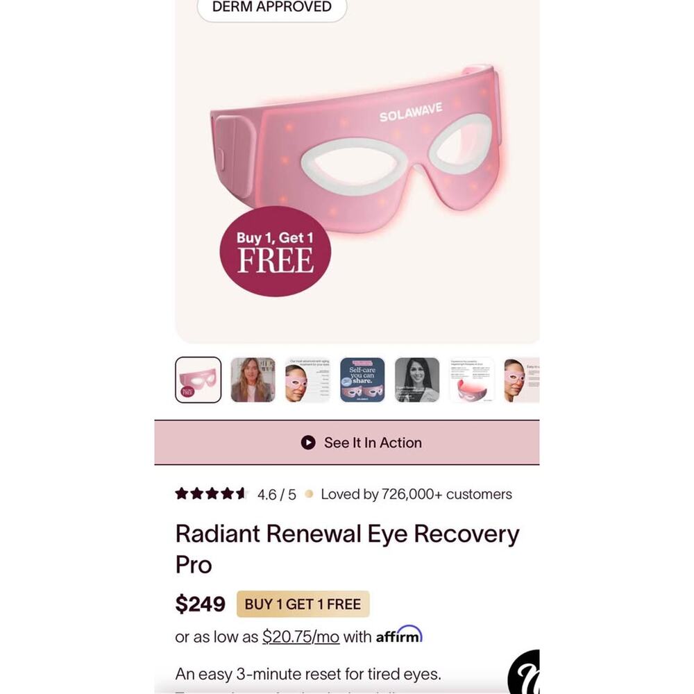 Red Light Mask SOLAWAVE Radiant Renewal Eye Recovery Pro 249 retail